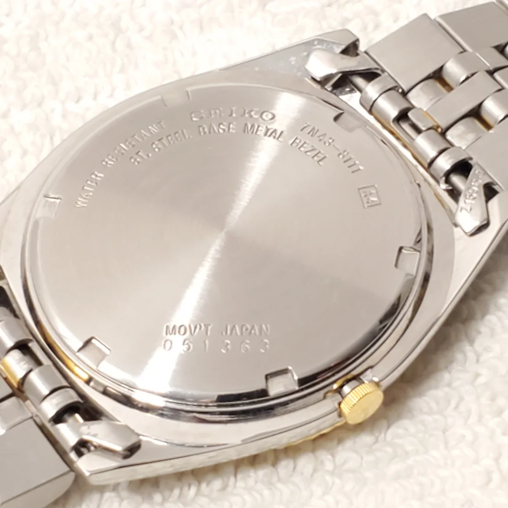 Vintage Seiko Men's Presidential Day Date Gold Tone Watch 1 Jewel Black Dial SS - Picture 9 of 11